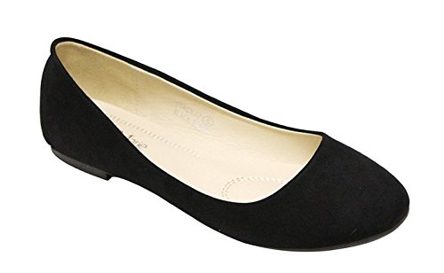 Bella Marie Stacy-12 Women's round toe suede leather slip on boat ballet flat shoes