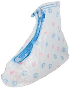 Lady Flower PVC Water Proof Shoes Cover Rain Boot Blue Pair US 10