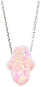 Pink Hamsa Pendant with Sterling Silver Necklace
