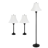Globe 6872001 Energy Star Floor and Table Lamp 3 pk Combo, Black with White Bell Shade