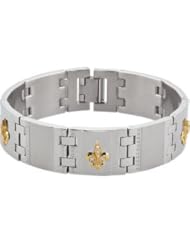 Stainless Steel Bracelet with 10kt Yellow Fleur-de-lis and .09 ct tw Diamonds Satin And olished B945d