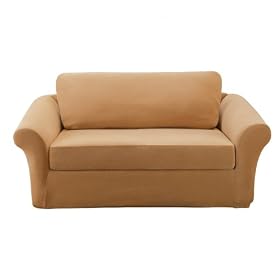Stretch Pique 3-pc. Loveseat Slipcover - Camel