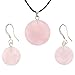 Rose Quartz Round Shaped Pendant and Earrings Set title=