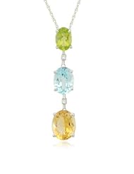 Sterling Silver Graduated Triple Oval White-Topaz or Swiss-Blue-Topaz or Multi-Gemstone Diamond Pendant Necklace (0.02 cttw, I-J Color, I2-I3 Clarity), 18"