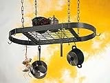 Hammered Steel Oval Pot Rack with Grid - Hammered Steel