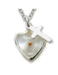 .925 Sterling Silver Heart with Mustard Seed Christian Faith and Cross Pendant Womens Religious Jewelry Mustard Seed Christian Faith Jewelry Gift Boxed w/Chain Necklace 18" Length Gift Boxed