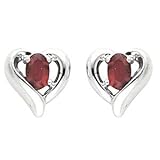 14K White Gold Ruby Heart Earrings