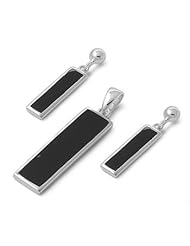 Sterling Silver Onyx Plain Rectangular Earring & Necklace Set
