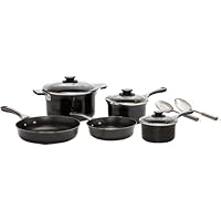 WearEver D921SA64 Authentic Hard Enamel Nonstick Interior Porcelain Exterior Dishwasher Safe Riveted and Stainless Steel Handle 10-Piece Cookware Set, Black