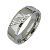 New Mens Titanium Polished Ring With Diagonal Notched Pattern Design, 8mm Wide. Available in most sizes. Comes in a Quality Gift Box.