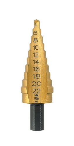 Irwin 16104 Unibit4MT Titanium Nitrate Coated 4-Millimeter to 22-Millimeter by 3/8-Inch Shank Step Drill Bit