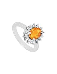 Citrine and Diamond Ring 14K White Gold - 1.50 CT TGW