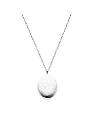 Sterling Silver Engraved Locket Pendant (1" or 25mm Height) with 1.5mm Rolo Cable Chain - 18" Inches