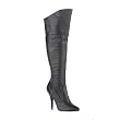 5 Inch Sexy Cuffed Knee Boot High Heel Boot Pointed Toe Boot Inside Zip Black Leather