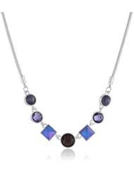 Nine West "Studded Statement" Silver-Tone Multi-Purple Frontal Necklace, 18"