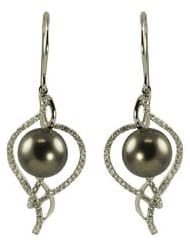 14KW 8-9MM Tahitian cultured pearl and diamond earrings with 160 diamonds at .64 cttw. Crown Select.