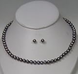 Necklace and Earring Set Black Freshwater Cultured Pearl (7-7.5mm)