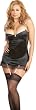 Sexy Plus Size Black Satin Lingerie Set - See Thru Babydoll, Thong & Stockings