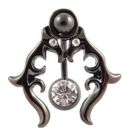 Jewelry Black Tribal Shield Belly Button Ring Shipped with Clear Gems
