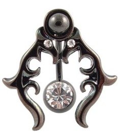 Black Tribal Shield belly button ring