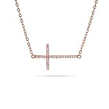 Rose Gold Sideways CZ Cross Necklace