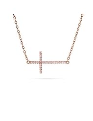 Rose Gold Sideways CZ Cross Necklace