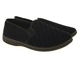 MENS SLIPPERS BLACK VELOUR VELVET SOFT HEEL WIDE FIT SIZES 8-14