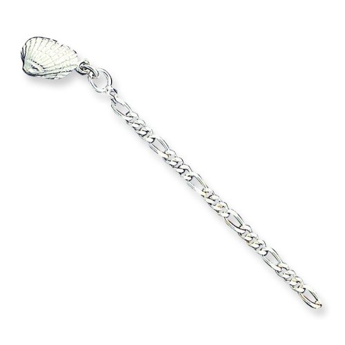 Sterling Silver 10 inch Solid Polished 3-Dimensional Shell Anklet - 10 inch