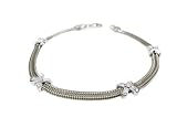 14 Karat Yellow Gold Double-Strand Snake Bracelet, Enhanced with Four White Gold X Shaped Pave Set Diamonds.