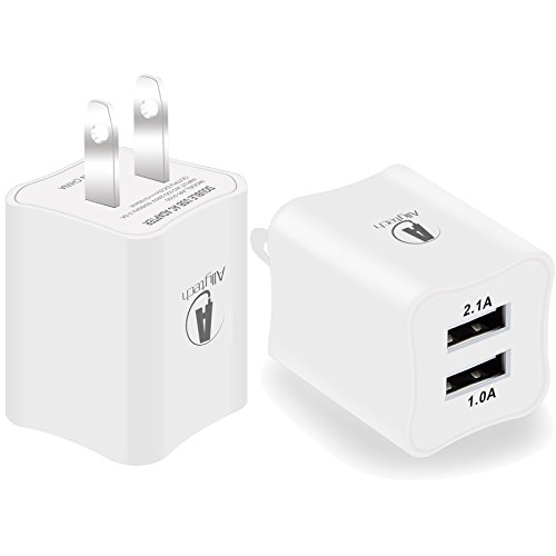 USB Charger, 2 Pack Allytech 2.1A USB Charger 10W Dual USB Wall Charger for iPhone 6S iPhone 6 iPhone 6 Plus, iPod iPhone 5 5S - White