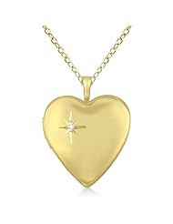 14K Yellow Gold Vermeil Heart Shaped 0.01ct Diamond Star Locket Style Pendant Necklace For Women