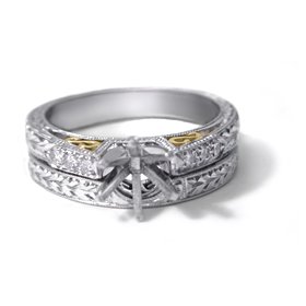 .12CT Round Diamond Hand Engraved Platinum & 18KY Bridal Set