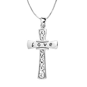 Sterling Silver Love Cross Pendant 18