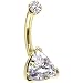 Jewelry : Solid 14KT Yellow Gold Clear Trillion CZ Internally Threaded Belly Ring