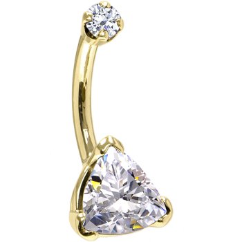 Childrens Toyshop  Jewelry : Solid 14KT Yellow Gold Clear Trillion CZ Internally Threaded Belly Ring