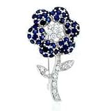 Sterling Silver with Blue CZ Flower Brooch - B0007XASHK