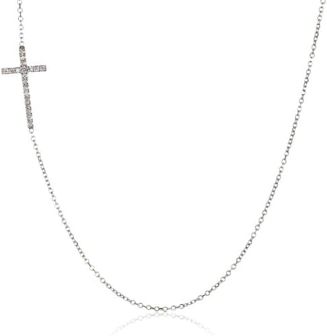 KC Designs "Faithfully Yours" 14k White Gold and Diamond Side Cross Pendant Necklace, 18"