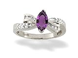 14K White Gold Genuine Marquise Amethyst and Diamond Bow Ring