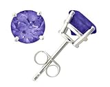 All-Natural Genuine 5 mm, Round Tanzanite earrings set in Platinum
