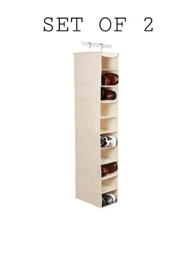 Richards Homewares Hanging Ten Shoe Large Shelf Organizer-Canvas/Natural (2 P...