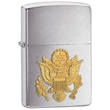 New Zippo Army Emblem Lighter Brushed Chrome Finish Gold Tone U.S. Army Emblem Front