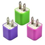 Pack of Hot Pink/purple/green USB Power Adapter (Wall Charger Adaptor with Fixed Blades) for Apple Ipod, Iphone, Iphone 3g...