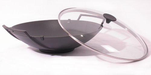 Le Creuset Cast Iron Wok with Glass Lid & Recipe Book, Satin Black, 36 cm