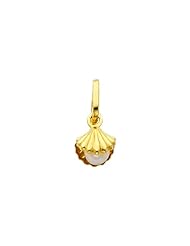 14K Yellow Gold Small Shell with Pearl Charm Pendant