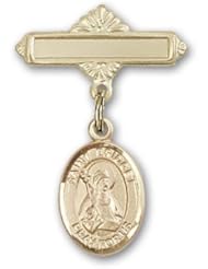 Gold Filled Baby Badge with St. Bridget of Sweden Charm and Polished Badge Pin