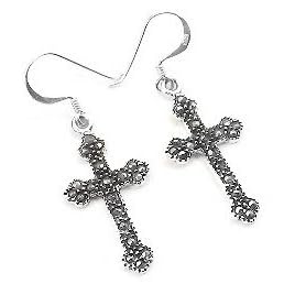 Classic Sterling Silver Marcasite Cross Hook Earrings by Silver Insanity