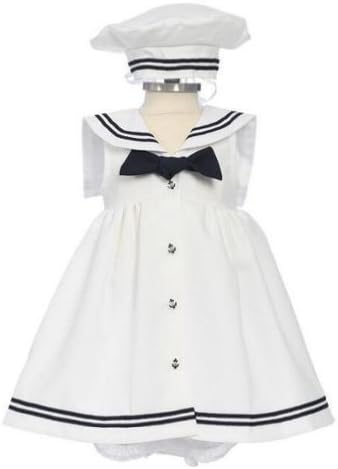 Classykidzshop Anchor White Girl Sailor Dress with Navy Blue Strip (Baby-Medium)