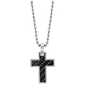 Men's Stainless Steel Cross Pendant with Carbon Fiber - 22"