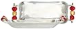 Aluminum Small Rectangle Dish with Ruby Red and Gold Glass Bead Handles 12 1/2" x 4 3/4" x 1 1/2"
