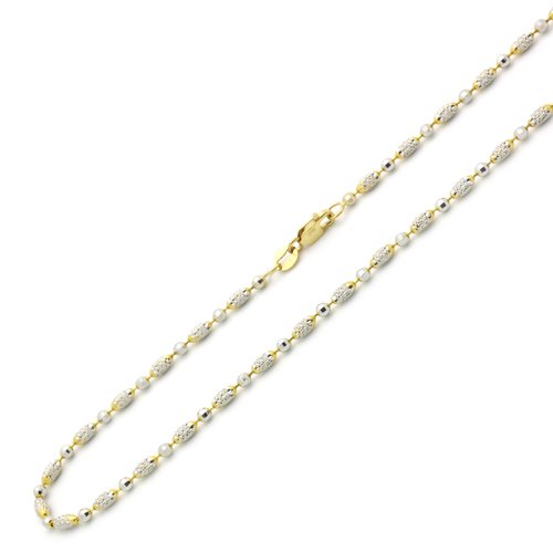 14K Two Tone Gold 3mm Diamond Cut Bead Chain Necklace 20